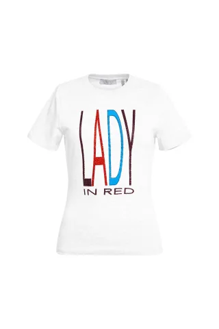 Rich & Royal - Slim Fit T-Shirt with print Lady organic white - Gr. - XS