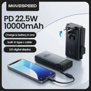 MOVESPEED MSP17-EU PD22.5W 38.5Wh 10000mAh Foldable Plug-in Power Bank with Integrated Type-C Cable Smart Power Display