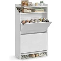 SONGMICS HOME Schuhschrank 2 Klappen, Schuhkipper schmal, Schuhaufbewahrung, 24x60x102,8 cm, weiß superschnelle werkzeuglose Montage, Trennwand verstellbar, modern