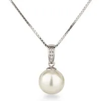 Schöner-SD Kette mit Anhänger Perlenanhänger mit 925 Silber Kette Perle 12mm groß rund Zirkonia, mit Zirkonia (synth)
