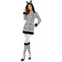 Funny Fashion Kostüm Zebra Tierkostüm für Damen, Kleid mit Stulpen