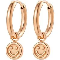 Hey Happiness Paar Creolen Smiley Charm, kleine Statement Ohrringe mit Anhänger, Moderne Creolen Damen Edelstahl, wasserfest