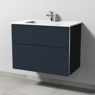 Sanipa 3way Keramik-Set Design Keramik-Waschtisch und Unterbau mit 2 Auszügen, Marine-Matt BP4801R