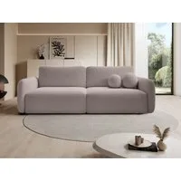 Goldstoff Schlafsofa Boo mit Bouclé-Stoff Designer Couch - modernes Sofa, Dekorative runde Kissen, ausziehbare Liegefläche