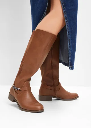 bonprix Stiefel, braun, Gr.40, Bequemer Weitschaftstiefel mit dekorativer Kette