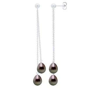 Hängende Ohrringe – echte Tahiti-Zuchtperlen, Birne, 7–8 mm