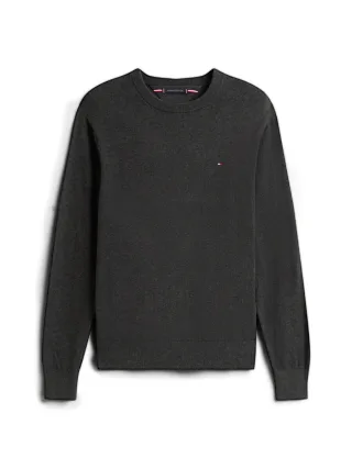 Tommy Hilfiger - Monogram Rundhals-Pullover aus Baumwoll-Kaschmirmix grau - Gr. - M