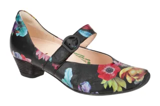 Think 3-000532-9000 AIDA Damenschuhe Riemchen Pumps Schwarz mit Blumendruck