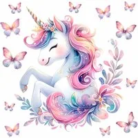 nikima Wandtattoo 248 Wandtattoo Einhorn mit Schmetterlingen - Größe 500 x 500 mm (PVC-Folie), in 4 vers. Größen