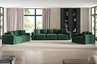 Sofaset Designersofas MEGAN 3-2-1 in Stoff Salvador Dunkelgrün