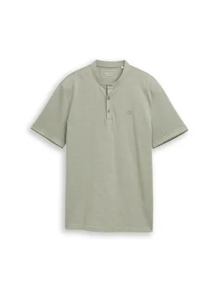 Denim Tom Tailor - Piqué Poloshirt mit Stehkragen mint sea spray two tone pique - Gr. - S