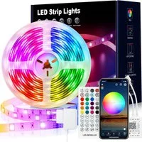 Athlix LED-Lichterkette LED Streifen RGB Lichterkette selbstklebend mit APP und Fernbedienung, 16 Millionen Farben, Verschiedene Licht- & Musikmodi