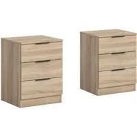 Home affaire Nachtkommode Skarde 2 Nachttische, jeweils Breite: 45 cm (Set, 2 St., Sie bekommen 2 Nachttische im Set), Skarde, 2er Set Nachtkommoden, 3 Schubkästen, Sonoma Eiche NB