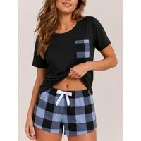 Elegant Love Shorty Damen Loungewear – Pyjama-Set (Set, 2 tlg., Kurzarmshirt mit Brusttasche & Shorts mit Bindeband) Stilvolle Nachtwäsche und komfortable Loungewear