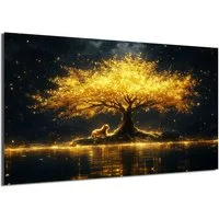 DARO Design Leinwandbild Modern Abstrakt Wandbilder XXL Wandbild Wand Deko Leinwand Bilder, (Tiger am goldenen Baum - Bild groß Wohnzimmer Esszimmer Schlafzimmer Küche Einteilig Querformat Fotodruck Leinwände Wanddeko Abstrakte Kunst Boho), 30x20cm