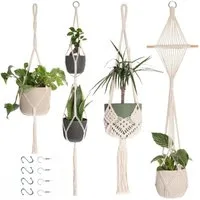 FOUORTUNATE-BEE Blumenampel 4er Set Blumenampel Hängend Innen (Boho Deko Makramee Hängeampel mit Haken, Baumwollseil Blumentopf Hängend, Boho Zimmer Deko Aesthetic, Hängepflanzen Topf für Balkon Fenster Deko)