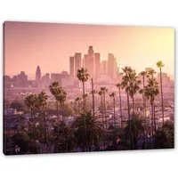 Pixxprint Leinwandbild Palmen vor Skyline von Los Angeles, Palmen vor Skyline von Los Angeles (1 St), Leinwandbild fertig bespannt, inkl. Zackenaufhänger