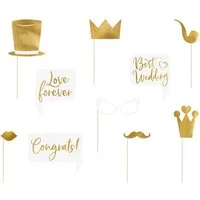 partydeco Papierdekoration, Fotobox Requisiten für Hochzeit 10er Set gold
