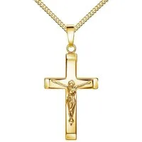 JEVELION Kreuzkette Kruzifix 925 Silber vergoldet - Made in Germany (Silberkreuz vergoldet, für Damen und Herren), Kreuzanhänger mit Panzer-Kette - Länge wählbar 36 - 70 cm.