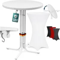 Casaria Stehtisch, Klappbar mit Husse Weiß 70cm Hochtisch Rund Partytisch Outdoor