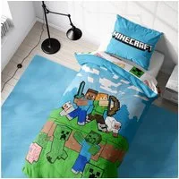 MTOnlinehandel Bettwäsche Minecraft Pixelwelt 135x200 + 80x80 cm in Renforcé, 100% Baumwolle, 2 teilig, Geschenk für Gamer