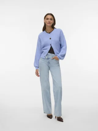 VERO MODA - VMLEA LS O-NECK CARDIGAN NOOS brunnera blue - Gr. - M