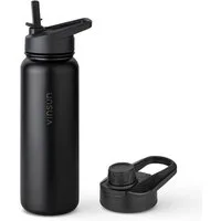 Vinsun Isolierflasche Edelstahl Trinkflasche 750ml Strohhalm - 2 Deckel Thermoflasche, BPA frei, doppelwandig, auslaufsicher, bruchsicher, geruchsneutral