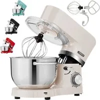 Arebos Küchenmaschine mit 2x Edelstahl-Rührschüsseln 4,5 & 5,5L, 1500 W, 5,50 l Schüssel, Küchenmixer mit Rührhaken, Knethaken, Schlagbesen und Spritzschutz
