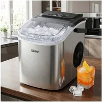 Silonn Eiswürfelmaschine Eiswürfelmaschine kompakt, 2 Eisgrößen, Selbstreinigung, tragbar, 6-minütige Eisherstellung