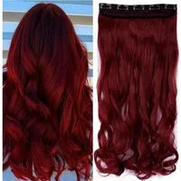 LuxusKollektion Kunsthaar-Extension Haarverlängerung Clip in gewellt 5 Clips Synthetik 60 cm dunkel rot