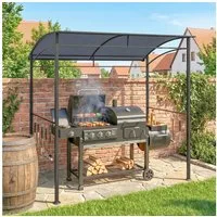 Outsunny Grillpavillon mit Haken für Utensilien, Stahlrahmen, mit 1 Seitenteilen, (Grillpavillon, Grillüberdachung), für Garten, Balkon, Grau