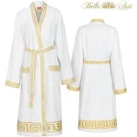 Belle Arti Bademantel Bademantel Damen Herren Mäander schwarz weiss gold - 100% Baumwolle
