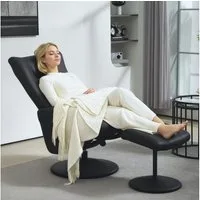 HOMCOM Relaxsessel mit Hocker 360°Drehbar TV-Sessel mit Liegefunktion (Fernsehsessel, 1-St., Ruhesessel mit Verstellbar Rückenlehne), bis 150 kg belastbar für Wohnzimmer Kunstleder, Schwarz