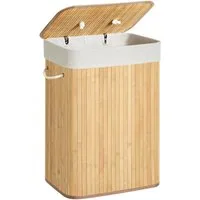 SONGMICS Wäschekorb mit Deckel, Wäschesammler aus Bambus, faltbar, für Waschküche, 72 Liter, Wäschesack herausnehmbar und maschinenwaschbar, 40x30x61 cm