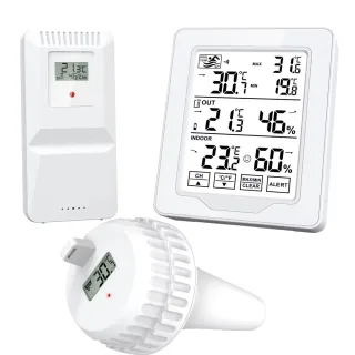 Wireless Pool Thermometer Floating Digital Water Temperature Sensor 3 Channel Weather Station with Remote Sensor LCD Dis