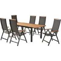 MERXX Garten-Essgruppe Siena, (Set, 7-tlg), inkl. 6 Klappsessel, 1 Ausziehtisch