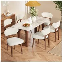 Flieks Esszimmerstuhl Gestell aus Massivholz in Walnussholzfarbe, Bezug aus Chenillestoff (Set, 6 St), 6er Set Polsterstühle Wohnzimmerstuhl Küchenstuhl Hellbeige