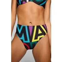 PUMA Bikini-Hose PUMA SWIM WOMEN PRINTED HIGH WAIST BRIEFS vorn mit buntem Wording