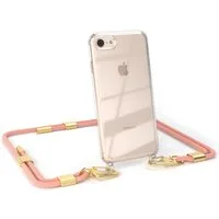 EAZY CASE Handykette Hülle mit Kette für iPhone SE 2022/2020 iPhone 8/7 4,7 Zoll, Handytasche durchsichtige Silikon Hülle mit Umhängeband Altrosa Coral