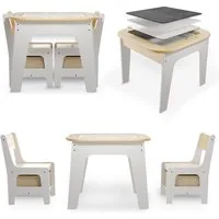 Juskys Kindersitzgruppe Milou, Set mit 2 Stühlen & 1 Tisch, Holz Spieltisch, Stauraum & Wendeplatten