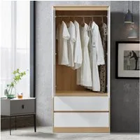 en.casa Kleiderschrank »Bastheim« 2 Türen, 1 Stange, 2 Schubladen 176x80x52 cm Eiche / Weiß