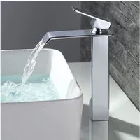 HOMELODY Badarmatur wasserfall Wasserhahn Bad Hoch Waschtischarmatur Waschbeckenarmatur aus Messing Einhandmischer Mischbatterie Bad, Chrom