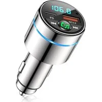 TUWENA FM Transmitter Auto Bluetooth 5.3, KFZ Bluetooth Adapter mit Ringlicht Adapter, Ganzmetall PD 30W & QC3.0 18W Schnelles, Noise Cancelling Mikrofon