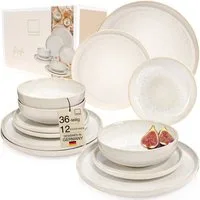 SÄNGER Geschirr-Set Korfu Geschirrset (12, 16, 24, 36 Teile) (36-tlg), 4 Personen, Steingut, Creme Beige, Handmade, Premium Collection