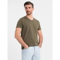 OMBRE T-Shirt BASIC Herren T-Shirt aus klassischer Baumwolle mit V-Ausschnitt Jacquard-Label mit Branding in der Seitennaht
