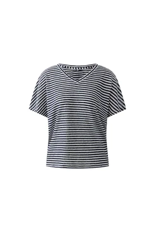 Oui - Leinen T-Shirt white blue - Gr. - 38