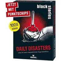 Moses. Verlag Spiel Black Stories Daily Disasters, Familienspiel, Made in Europe