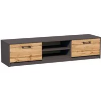 Home Collective TV-Schrank 160cm breit Lowboard mit matter Oberfläche Fernsehtisch (abgerundete Kante und Metall-Rollschienen Fernsehkommode) mit 2 Türen und 2 Regalen, aus laminiertem Board graphit Eiche