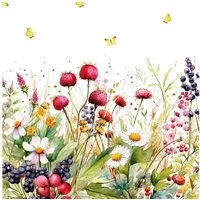 ti-flair Papierserviette, Servietten Papier 33x33cm 3-lagig Blumen und Beeren 20 Stück Bunt