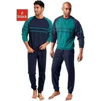 le jogger® Pyjama Schlafanzug für Herren im Doppelpack (Packung, 4 tlg., 2 Stück) in langer Form mit aufgesetzten Streifen